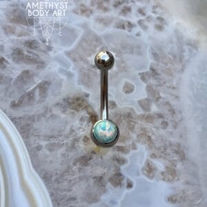 Light Green Opal Stainless Steel Navel Curve Externally Threaded (4mm, 6mm ball)
