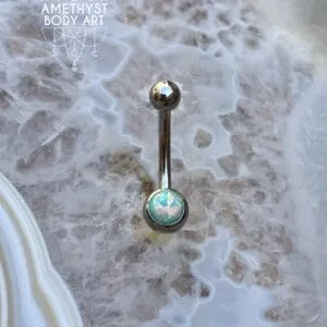 Light Green Opal Stainless Steel Navel Curve Externally Threaded (4mm, 6mm ball)