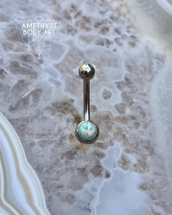 Light Green Opal Stainless Steel Navel Curve Externally Threaded (4mm, 6mm ball)
