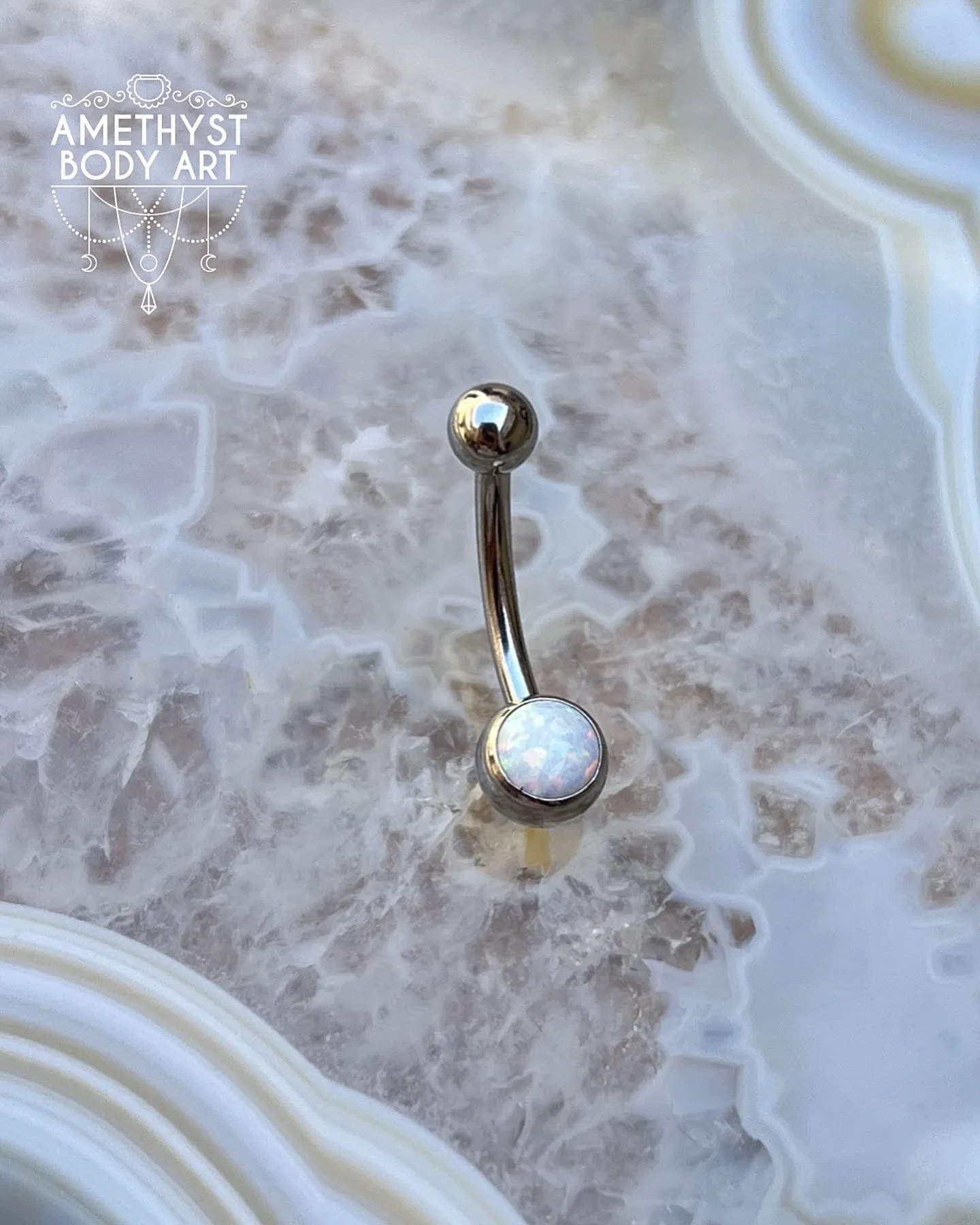 White Opal Stainless Steel Navel Curve Externally Threaded (4mm, 6mm ball) - Image 5