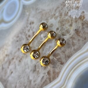 TI Navel Curve - Yellow Gold With CZ Externally Threaded (5mm, 6mm ball)