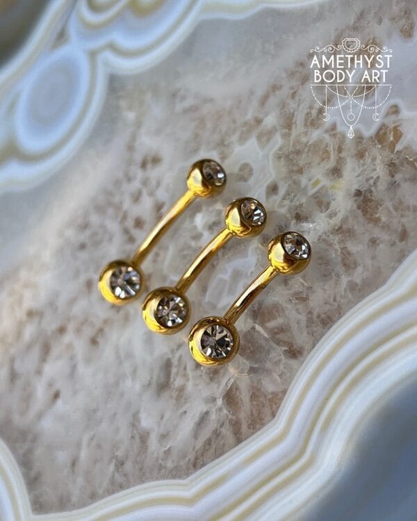 TI Navel Curve - Yellow Gold With CZ Externally Threaded (5mm, 6mm ball)