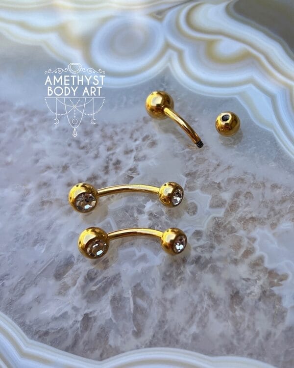TI Navel Curve - Yellow Gold With CZ Externally Threaded (5mm, 6mm ball) - Image 3