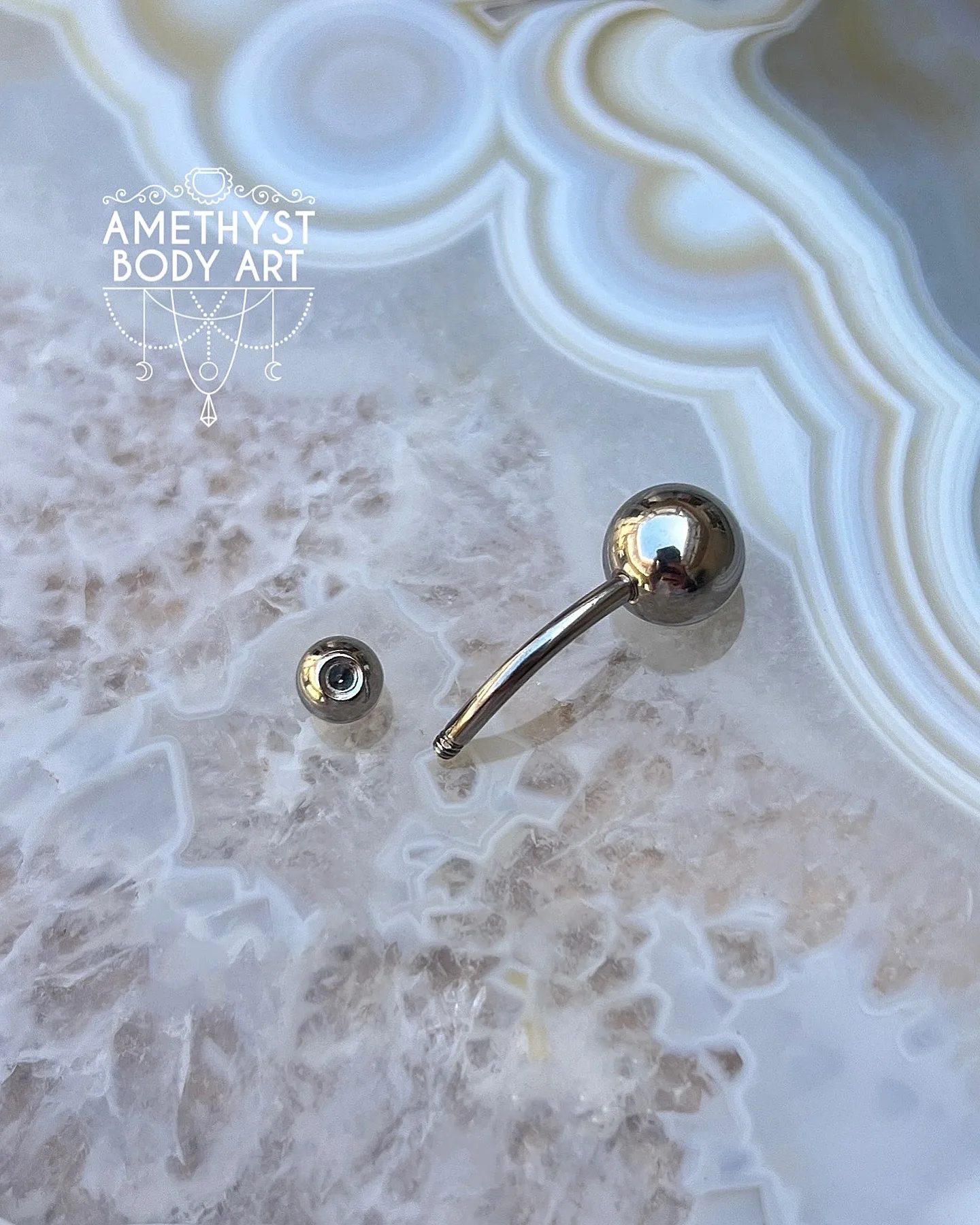 White Opal Stainless Steel Navel Curve Externally Threaded (4mm, 6mm ball) - Image 3