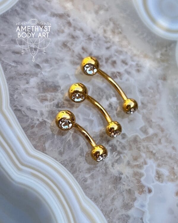 TI Navel Curve - Yellow Gold With CZ Externally Threaded (5mm, 6mm ball) - Image 2