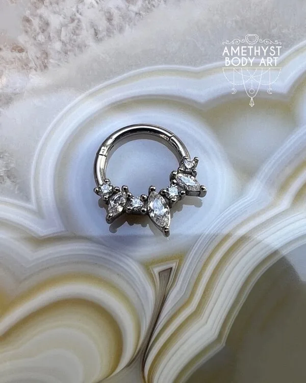Prong Set Marquise and Round CZ - Stainless Steel Hinged Ring - Image 2