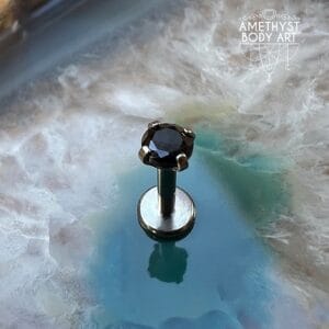 3mm Prong-Set Black Cubic Zirconia with Titanium Labret