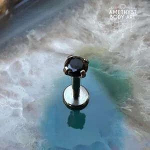 3mm Prong-Set Black Cubic Zirconia with Titanium Labret