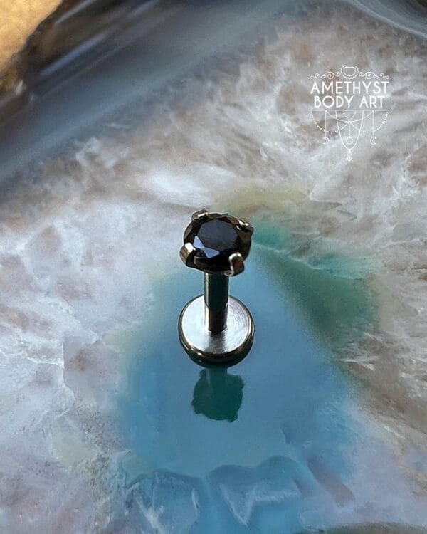 3mm Prong-Set Black Cubic Zirconia with Titanium Labret