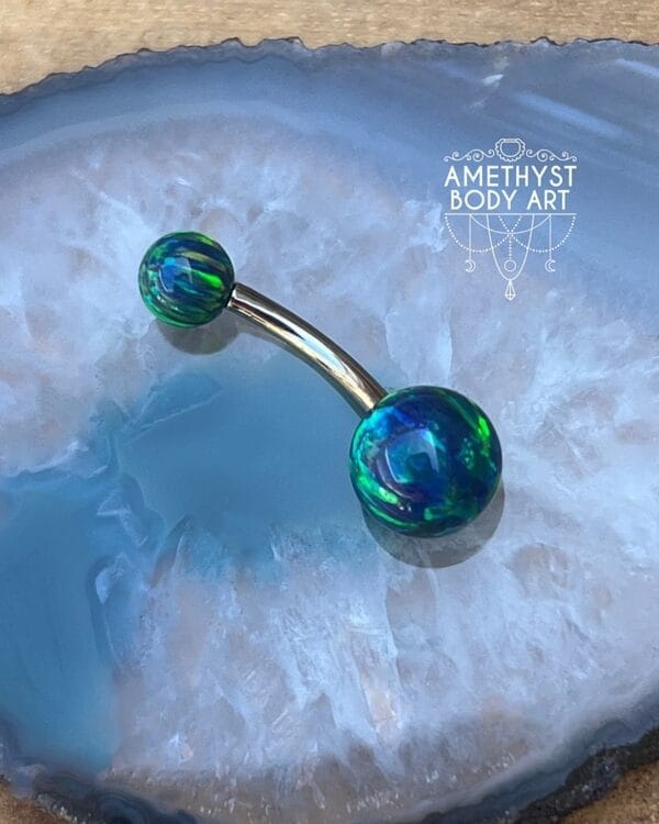 Titanium Internally Threaded Navel Curve with Black Opal - Image 4