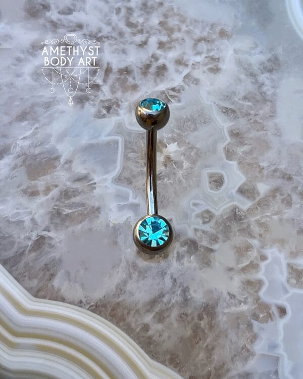 TI Navel Curve - Aqua CZ Externally Threaded (5mm, 6mm ball) - Image 2