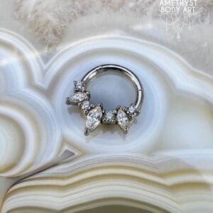 Prong Set Marquise and Round CZ - Stainless Steel Hinged Ring