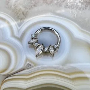 Prong Set Marquise and Round CZ - Stainless Steel Hinged Ring