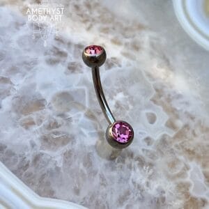 TI Navel Curve - Pink CZ Externally Threaded (5mm, 6mm ball)