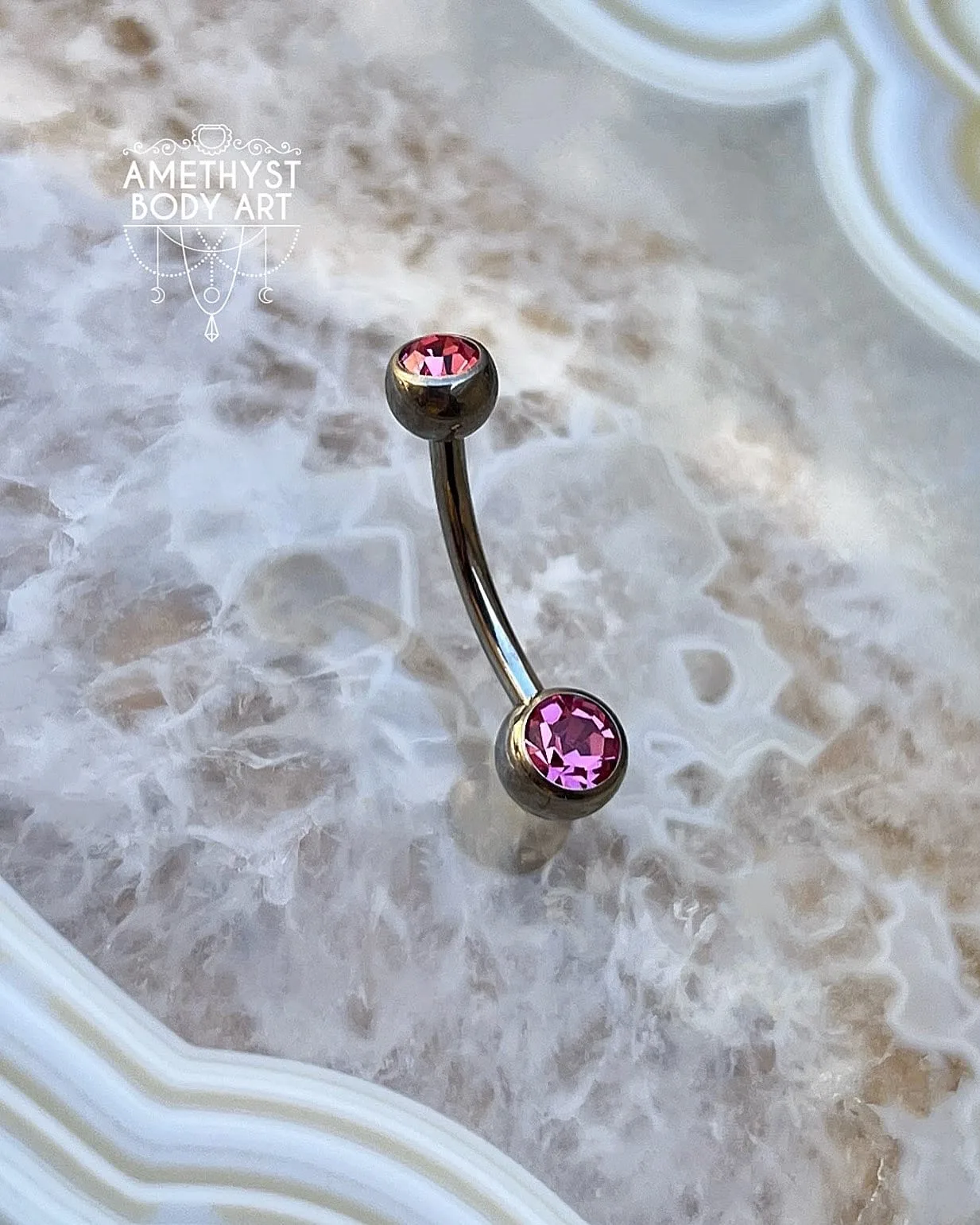 TI Navel Curve - Pink CZ Externally Threaded (5mm, 6mm ball)