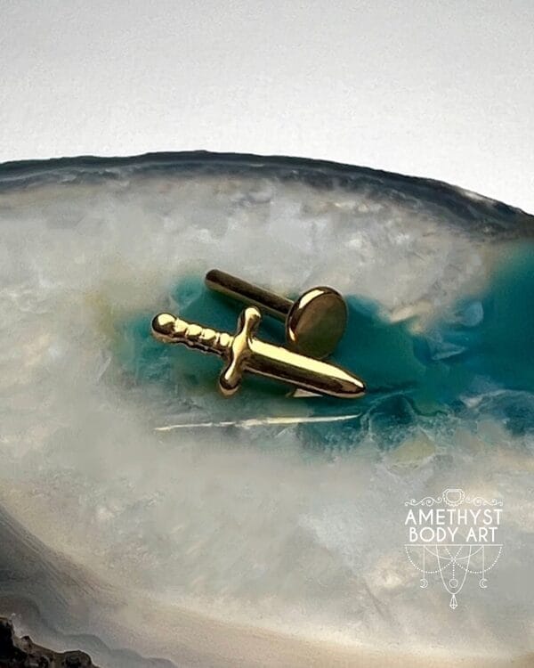 PVD Gold Titanium Dagger with Internally Threaded Labret - Image 2