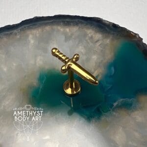 PVD Gold Titanium Dagger with Internally Threaded Labret