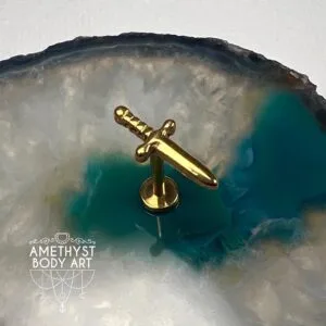 PVD Gold Titanium Dagger with Internally Threaded Labret