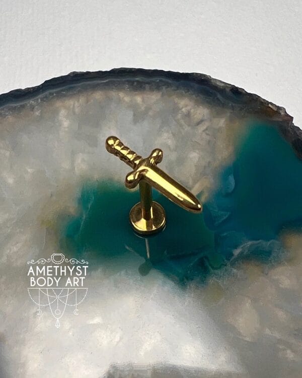 PVD Gold Titanium Dagger with Internally Threaded Labret