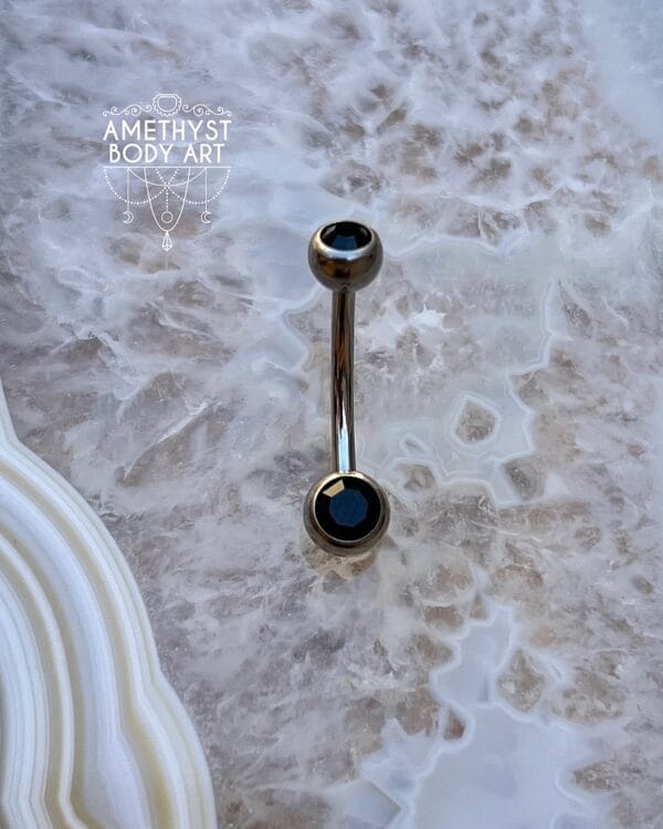 TI Navel Curve - Black CZ Externally Threaded (5mm, 6mm ball) - Image 2