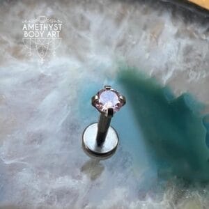 3mm Prong-Set Pink Cubic Zirconia with Titanium Labret