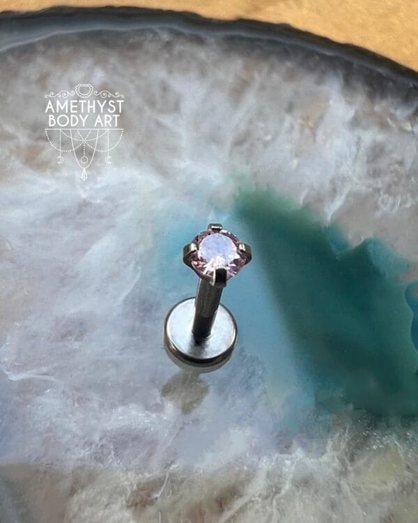 2.5mm Prong-Set Pink Cubic Zirconia with Titanium Labret - Image 2