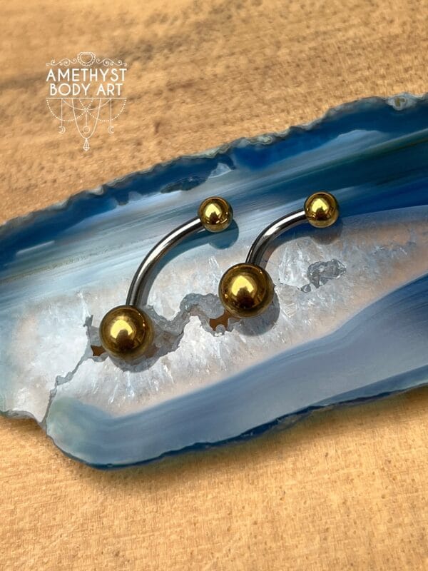 Stainless Steel Navel Curve with PVD Gold Ends (4mm, 6mm ball)
