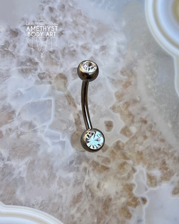TI Navel Curve - Clear CZ Externally Threaded (5mm, 6mm ball) - Image 6