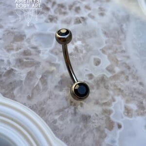 TI Navel Curve - Black CZ Externally Threaded (5mm, 6mm ball)