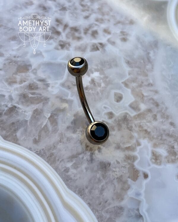 TI Navel Curve - Black CZ Externally Threaded (5mm, 6mm ball)