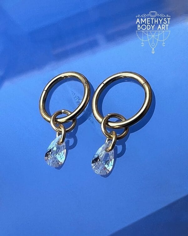 Charm (pair) PVD Gold - Cubic Zirconia Pear - Image 2