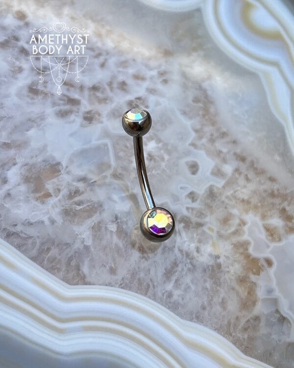 TI Navel Curve - AB CZ Externally Threaded (5mm, 6mm ball)