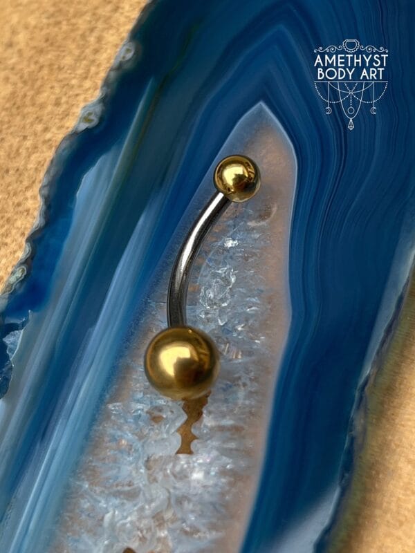 Stainless Steel Navel Curve with PVD Gold Ends (4mm, 6mm ball) - Image 2