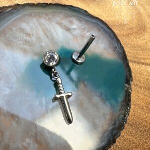 CZ Titanium Labret with Dagger Charm