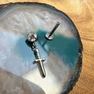CZ Titanium Labret with Dagger Charm
