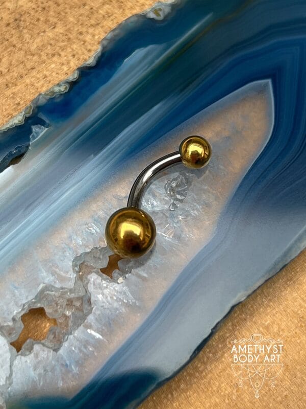 Stainless Steel Navel Curve with PVD Gold Ends (4mm, 6mm ball) - Image 3