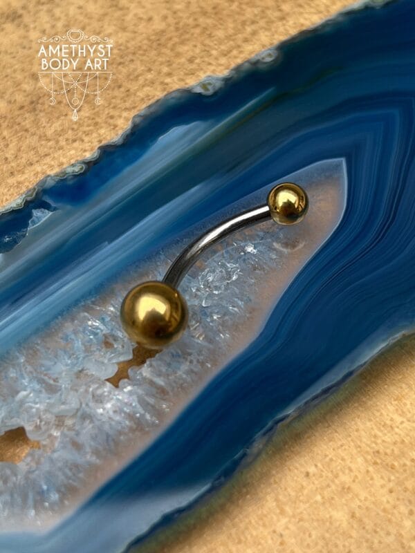 Stainless Steel Navel Curve with PVD Gold Ends (4mm, 6mm ball) - Image 4