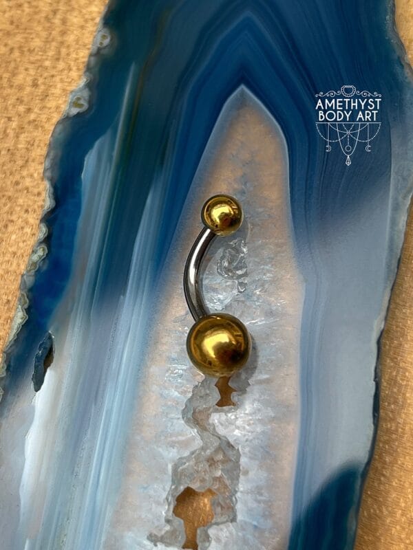 Stainless Steel Navel Curve with PVD Gold Ends (4mm, 6mm ball) - Image 5
