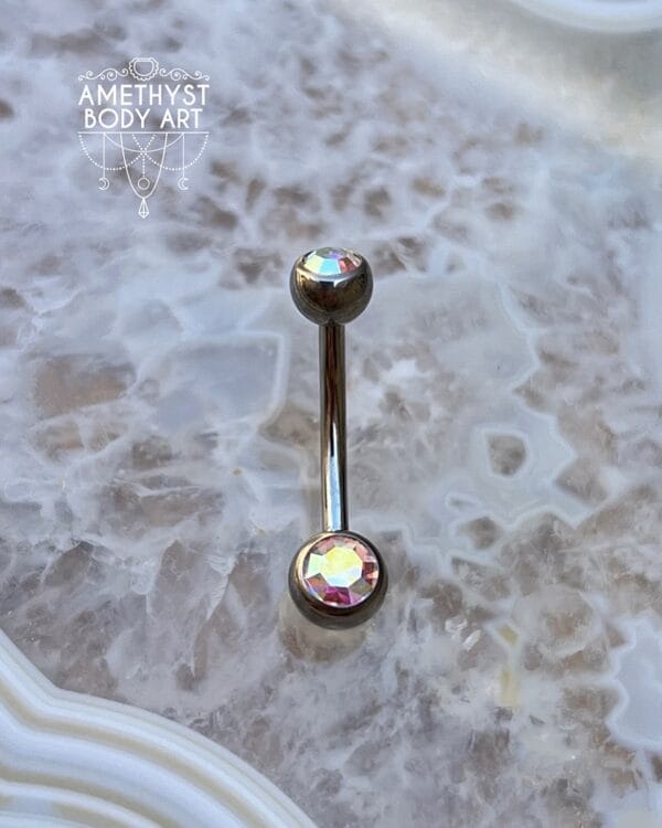 TI Navel Curve - AB CZ Externally Threaded (5mm, 6mm ball) - Image 2