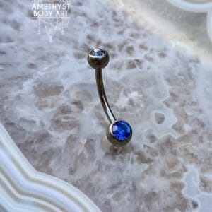 TI Navel Curve - Dark Blue CZ Externally Threaded (5mm, 6mm ball)