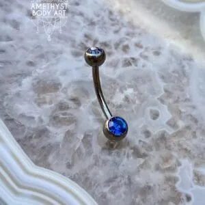 TI Navel Curve - Dark Blue CZ Externally Threaded (5mm, 6mm ball)