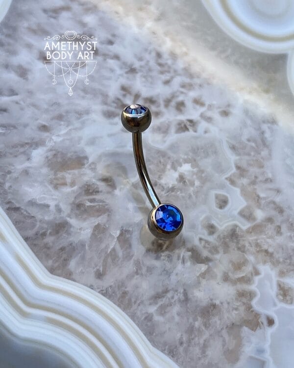 TI Navel Curve - Dark Blue CZ Externally Threaded (5mm, 6mm ball)