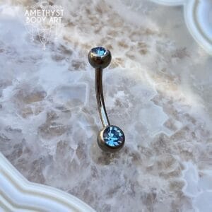 TI Navel Curve - Light Blue CZ Externally Threaded (5mm, 6mm ball)