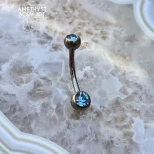 TI Navel Curve - Light Blue CZ Externally Threaded (5mm, 6mm ball)