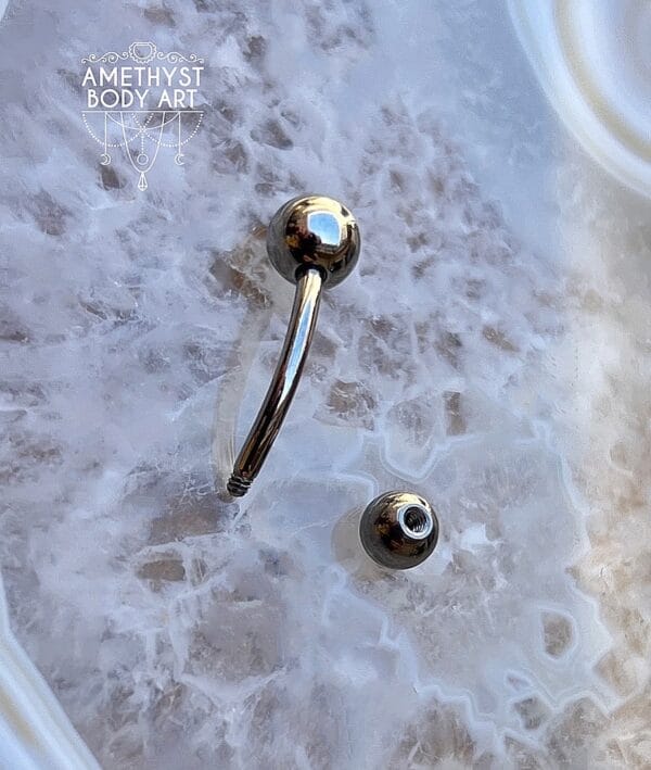 TI Navel Curve - Black CZ Externally Threaded (5mm, 6mm ball) - Image 3