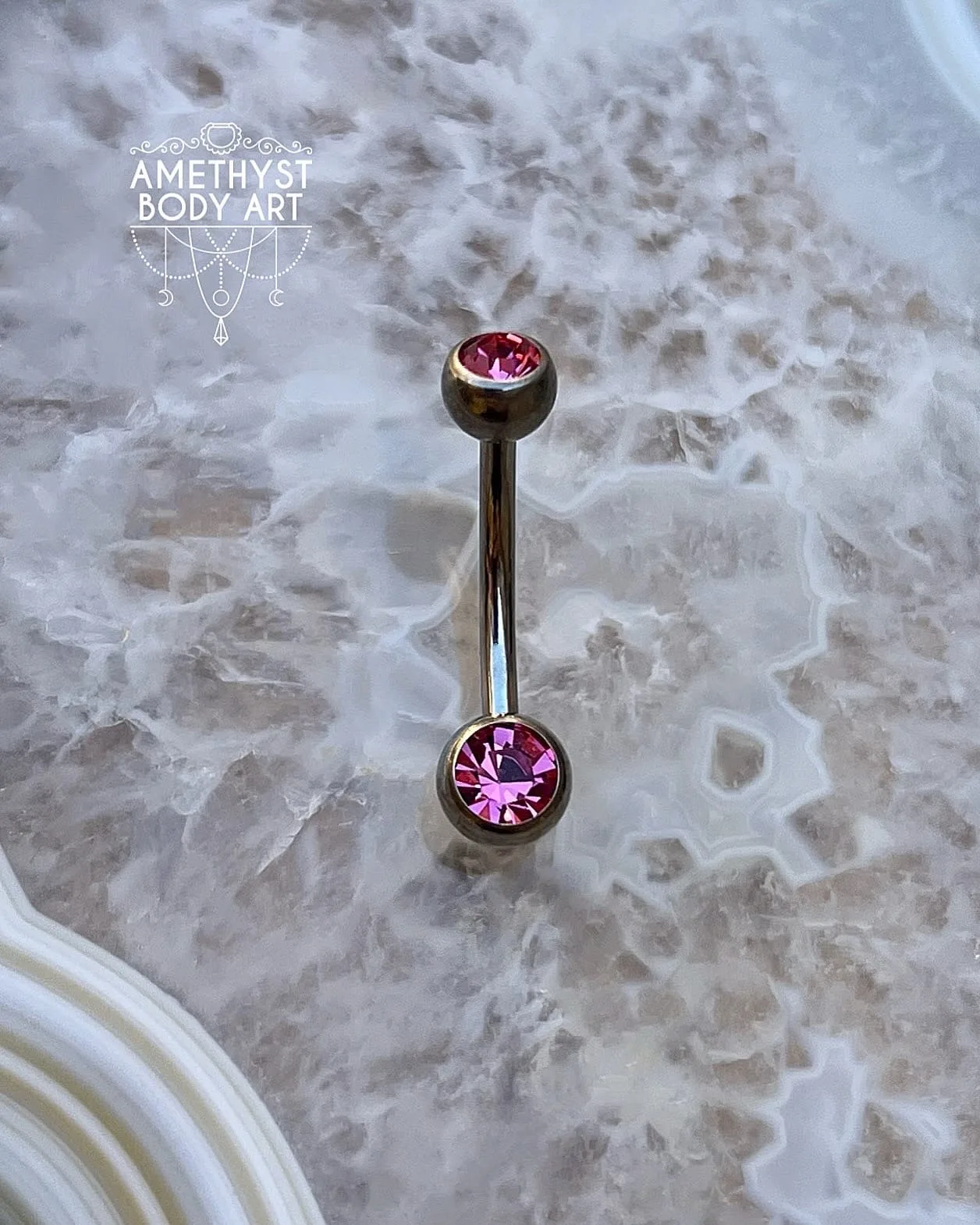 TI Navel Curve - Pink CZ Externally Threaded (5mm, 6mm ball) - Image 2