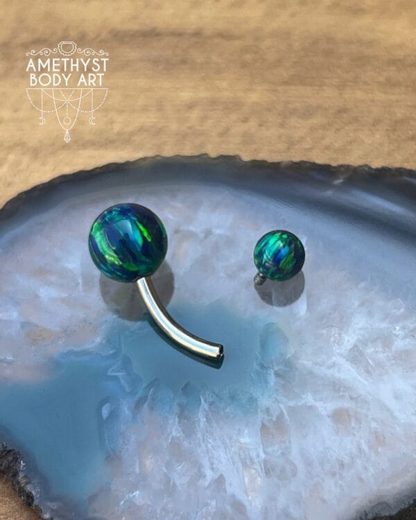 Titanium Internally Threaded Navel Curve with Black Opal - Image 2