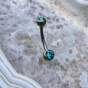 TI Navel Curve - Green CZ Externally Threaded (5mm, 6mm ball)