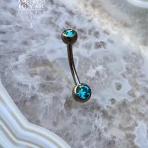 TI Navel Curve - Green CZ Externally Threaded (5mm, 6mm ball)