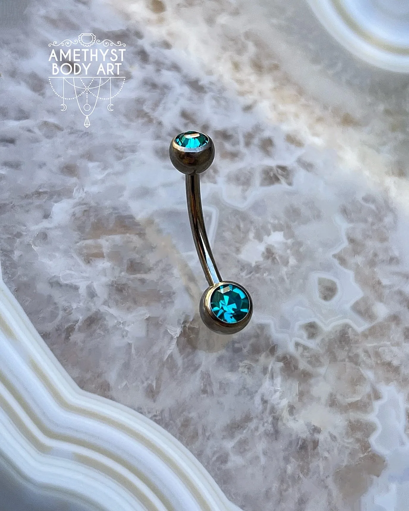 TI Navel Curve - Green CZ Externally Threaded (5mm, 6mm ball)